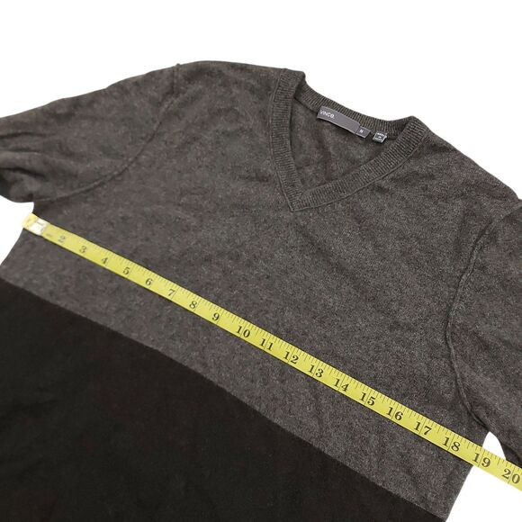 Vince Sweater Mens Medium Gray Black 100% Cashmere Color Block Knitted Office - Picture 11 of 12